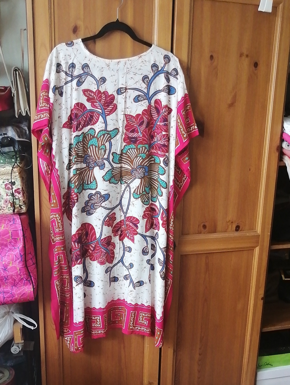 Muumuu kaftan vintage dress Batik hand painted screen silk printed